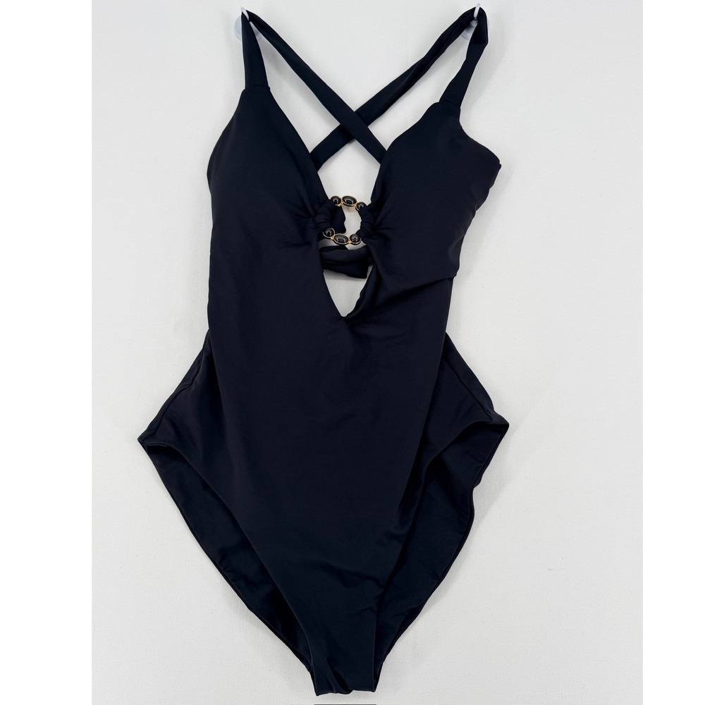 Becca Black Cutout One Piece Swimsuit Ring Detail M